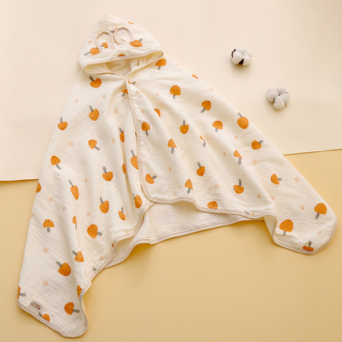 Children's bath towel with cap and cape, 100% cotton gauze, pure cotton baby cape, baby printed hooded bathrobe, can be worn as a blanket
