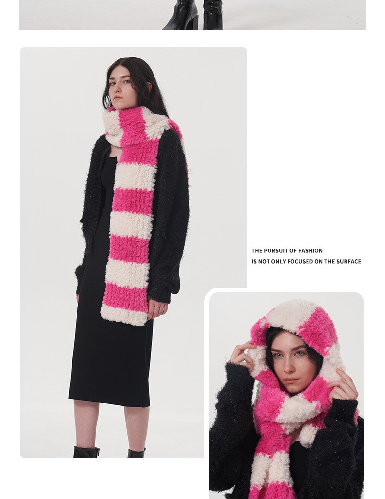 Weicher Gestreifter Plüschschal Für Damen Warmer Strickschal_voghion.com