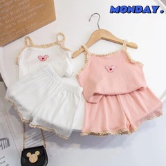 兒童網紅夏吊帶睡衣薄款寶寶洋氣背心呼吸棉空調服女童家居服套裝