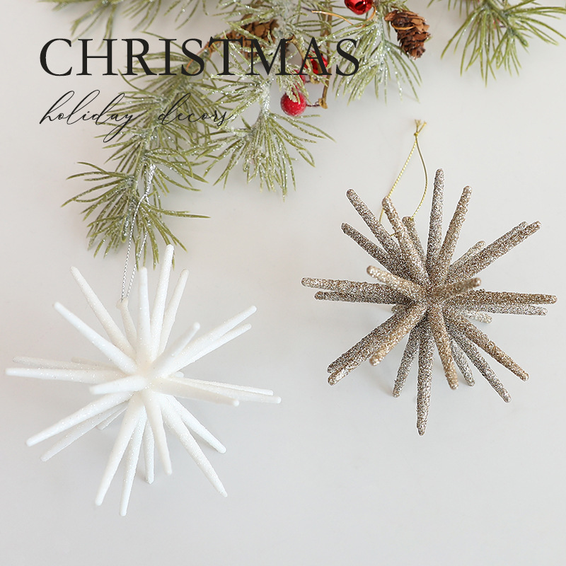 Modern Shattered Star Christmas Ornaments – 24-Pack Frosted Champagne Gold & White Geometric Hanging Baubles (Plastic Holiday Decor For Tree & Home)_voghion.com