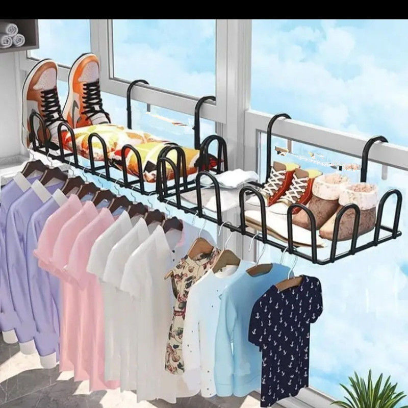 Balcón ventana aire libre rack de zapatos de secado rack de ropa rack anirrobo baranda de ventana anirrobo rack de sandalias de ventana