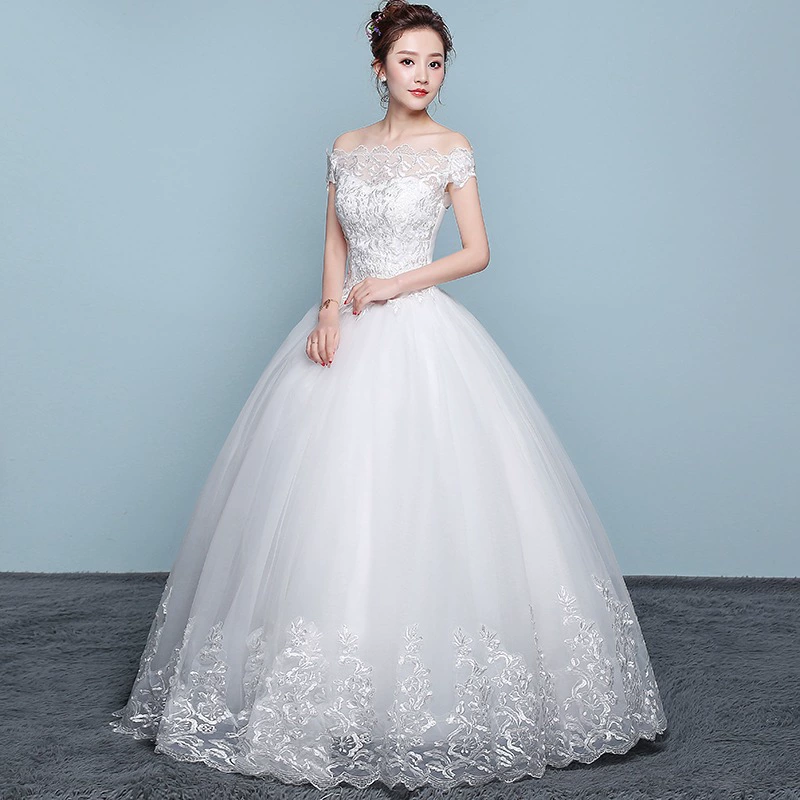 Wedding 2025 new temperament bride simplicity and neutral wedding dresses, shoulder, shoulder -style Korean small people are thin and slim
