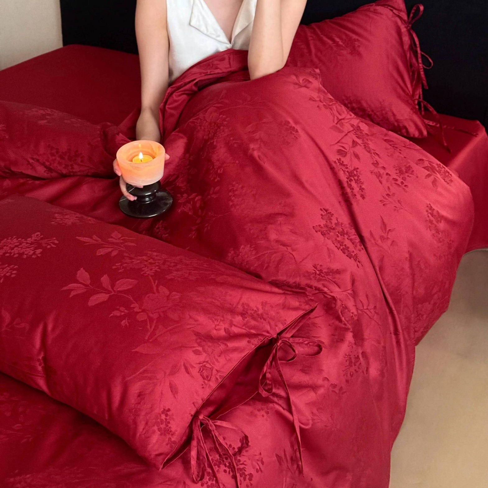 新婚正红色纯棉100S刺绣提花喜庆陪嫁四件套乔迁嫁娶床上用品被套