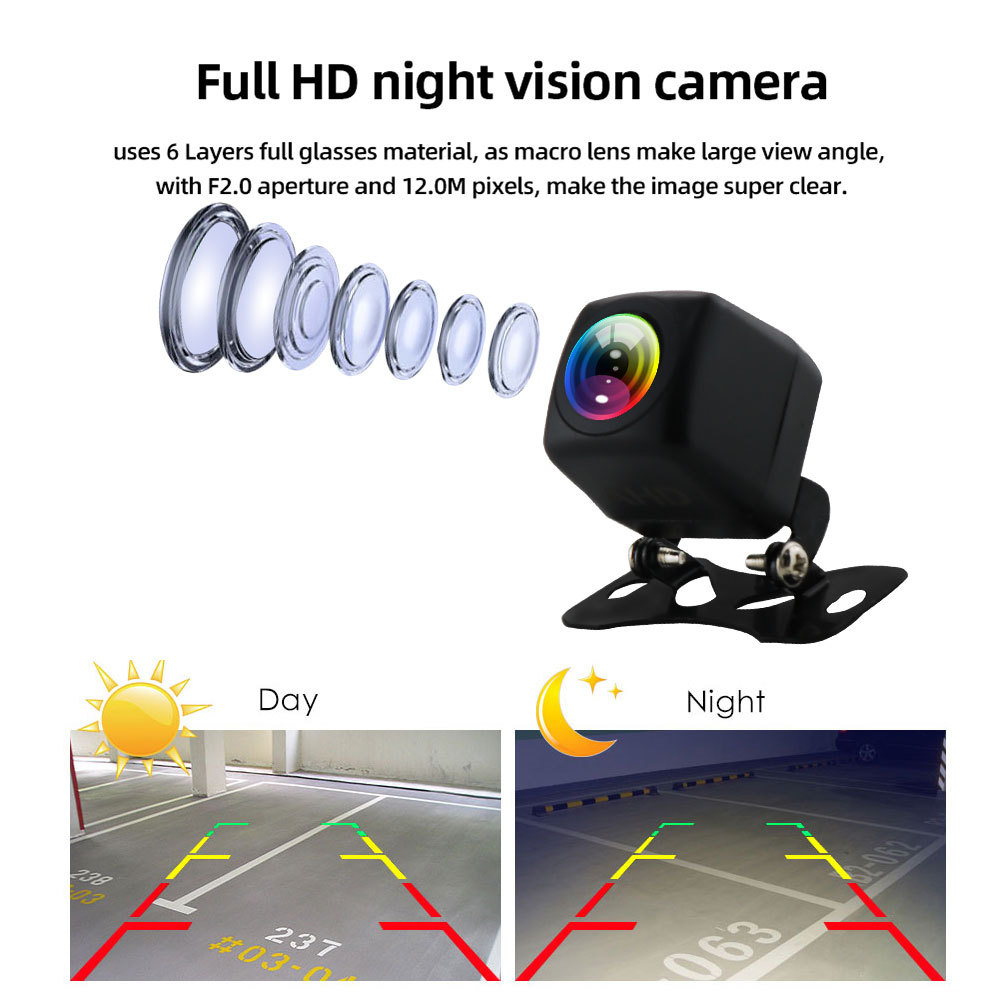 Car rearview mirror 1080P HD AHD reversing camera with led light night vision rear view car camera