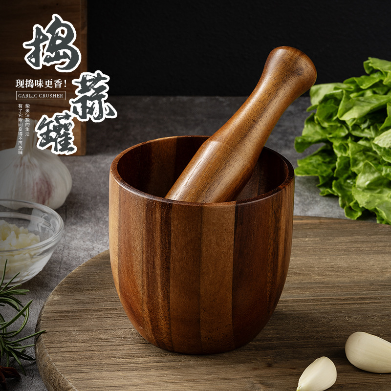 Wooden Manual Mashed Garlic Artifact Crushing Garlic Crushing Pot Garlic Mashing Pot Grinding Pot Garlic Pot
