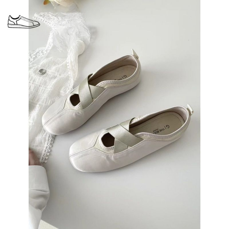 Pink Dog Gentle White Mary Jane Shoes Women's 2025 Spring and Summer Flat Casual Shoes Retro Single Shoes Slip-On Ballet Shoes