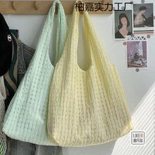 inschick夏新款薄荷绿格子帆布袋小清新单肩糖果色外出百搭仙女包