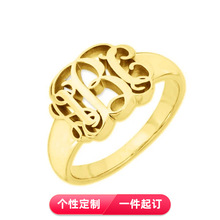 零次方珠宝 跨境热销款字母组合会标戒指自定义复古纯银镀金指环