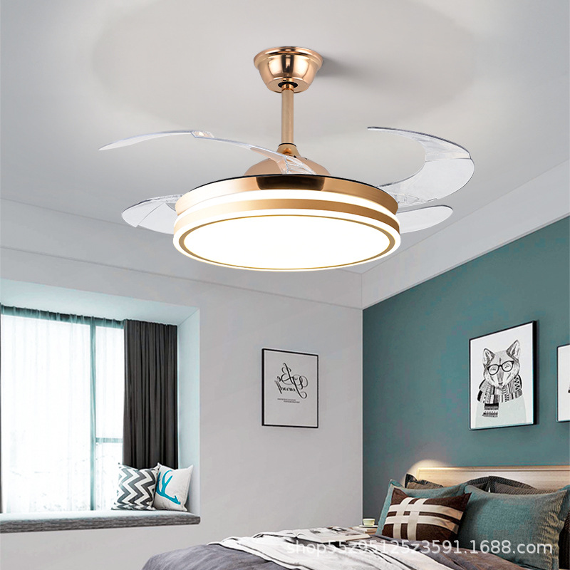 Simple y moderna lámpara de ventilador para el hogar LED Bluetooth lenguaje silencioso lámpara de ventilador colgante de restaurante 2024 nuevo candelabro invisible