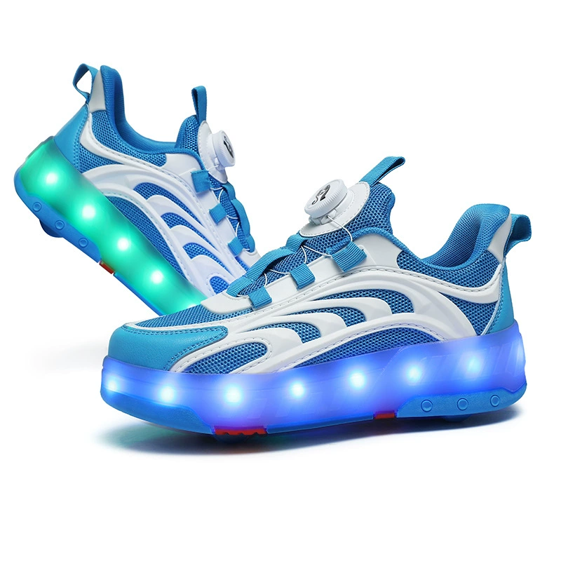 Готовые к заводу детские туфли Heelys, четырехколесные дышащие светодиодные светоизлучающие туфли для мальчиков и девочек, спортивные коньки на открытом воздухе, дешевые