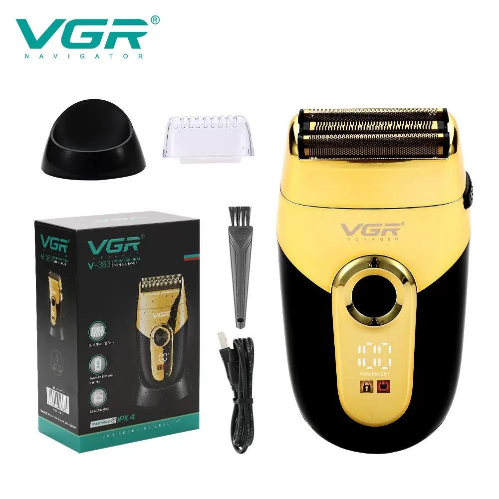VGR383跨境新款液晶数显复古剃须刀IPX4水洗往复式刮胡刀增白器