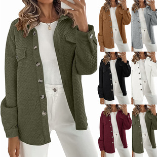 2024 autumn and winter European and American Amazon women's solid color diamond pocket light casual jacket cardigan lapel coat women