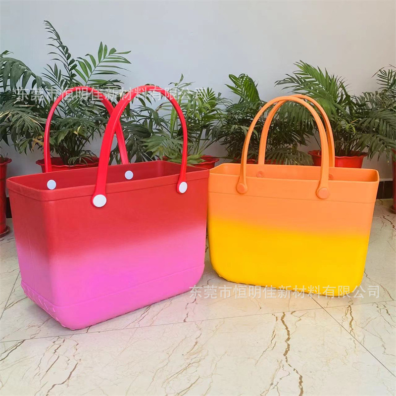 Cross-Border New Gradient Printed Eva Beach Bag Satchel Women's Satchel Storage Hole Bag Lightweight Shopping Basket