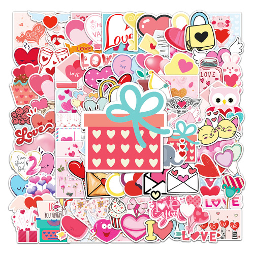 100 sweet Valentine's Day ins style personalized cartoon graffiti stickers laptop suitcase stationery stickers