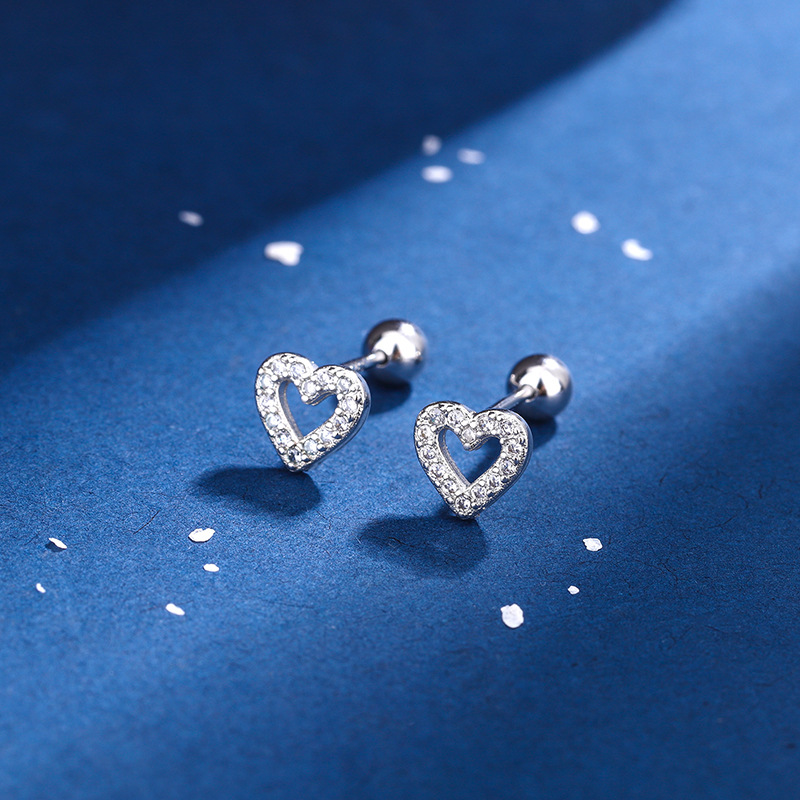Heart Shape Pattern 1 Pair Sweet Shiny Heart Shape Inlay Copper Zircon Ear Studs