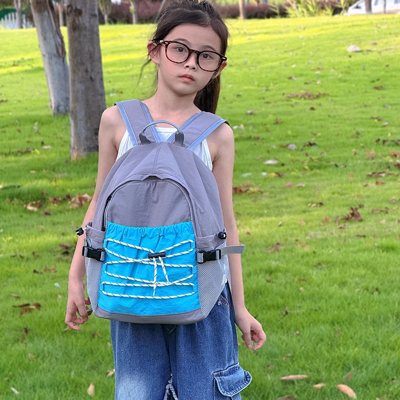 Mochila escolar de gran capacidad de ocio de deportes al aire libre mochila para niños y niñas con cuerda de dibujo de color contraste mochila para niños