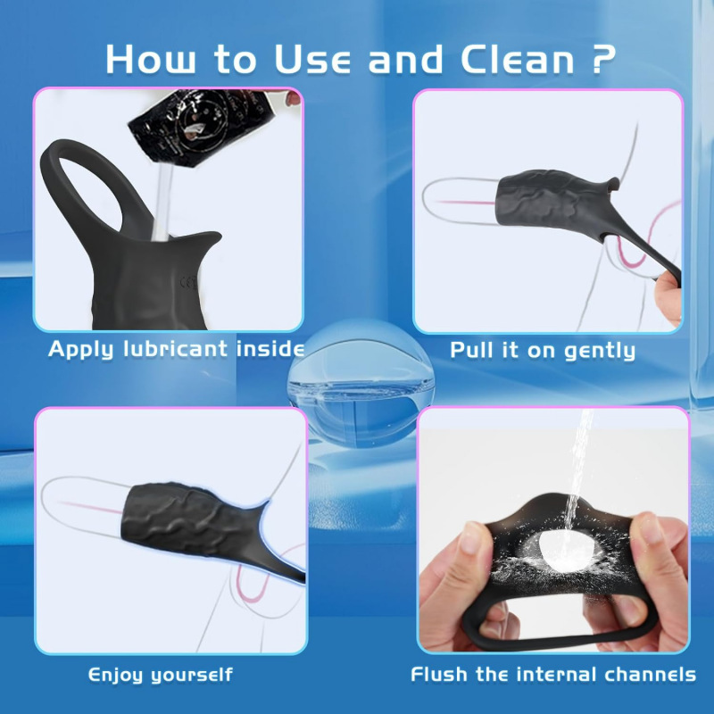 10-Frequency Vibrating Lock-On Condom Sleeve, Button-Controlled Prostate Massage Ring, Black — detail image 11