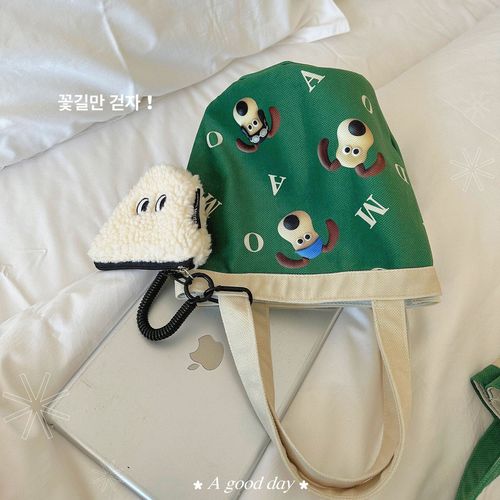 Fun Cartoon Cute Dog Cylinder Lunch Box Bag Personalized Creative Letter Portable Student Commuting Contrast Color Lunch Box Bag