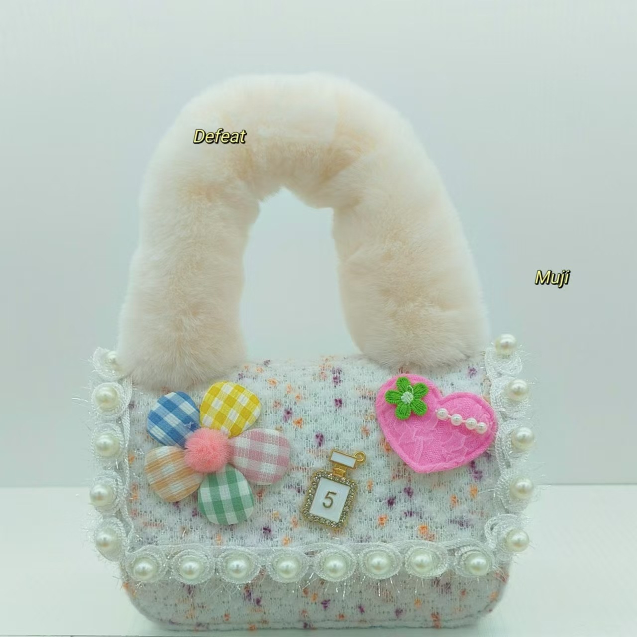 Bolso de peluche, bolso de hombro de niña, bolso cuadrado, bolso de accesorios de encaje de niña, bolso de cambio de cadena