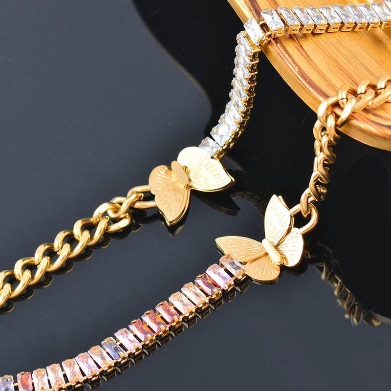 Sweet Butterfly Titanium Steel Inlay Zircon Bracelets 1 Piece