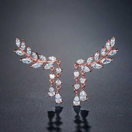 RAKOL Korean exquisite fashion long leaf tassel earrings with niche luxury feel, diamond earrings for the bride