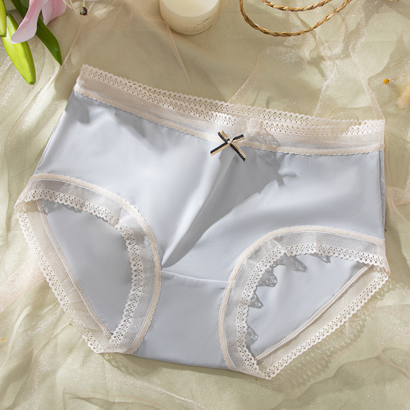 Absorción de humedad de seda de hielo interior anti-luz transpirable ropa interior de mujer exquisito encaje cintura arco estudiante calzoncillos