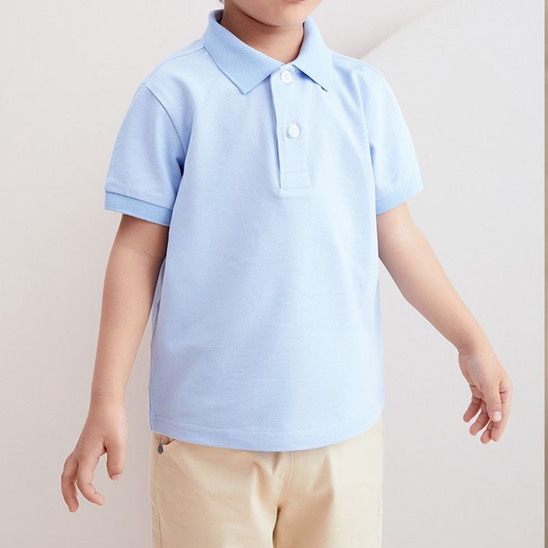 Plain blue short-sleeved T-shirts, polo shirts, school uniforms for elementary, middle, and high school students, suitable for boys and girls, casual sportswear.
