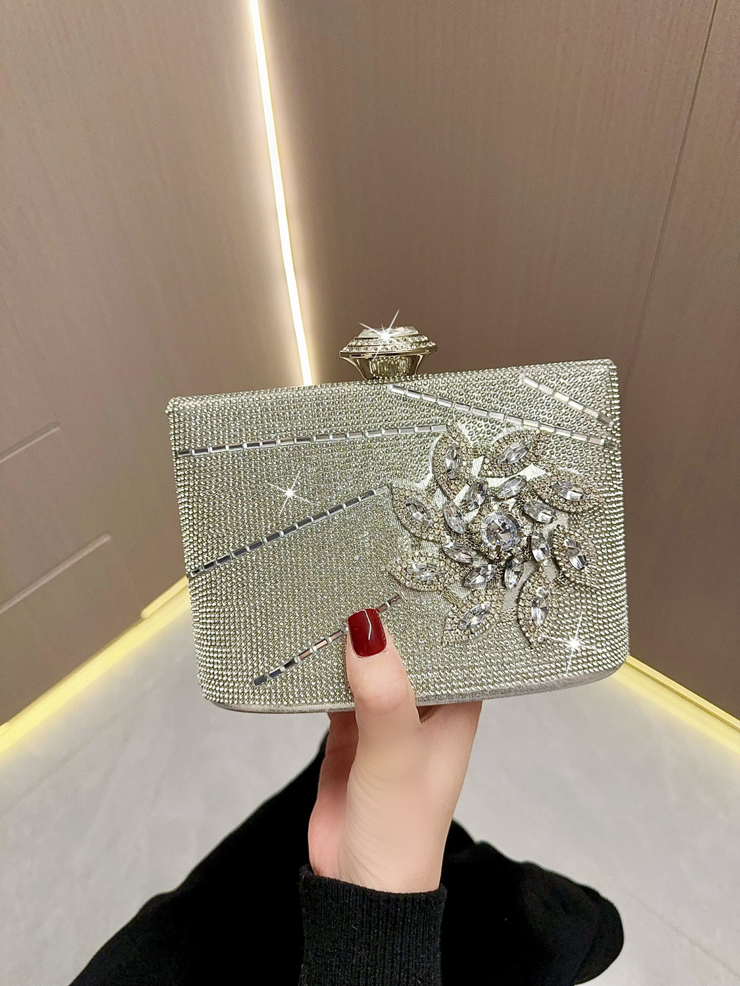 Silver Polyester Solid Color Square Evening Bags display picture 7