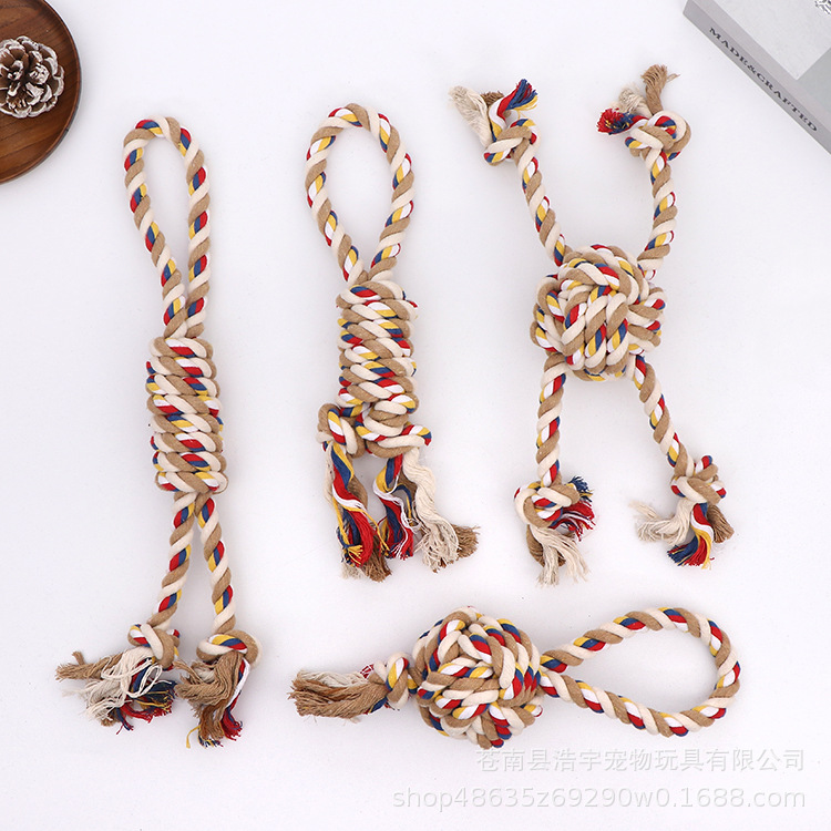 宠物玩具定做批发耐咬棉绳球磨牙狗咬绳结球猫狗互动耐咬绳球定制