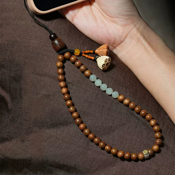 Golden Sandalwood Twelve Zodiac Signs Buddha Mobile Phone Chain Lanyard Mobile Phone Case Accessible Luxury Pendant Wrist Lanyard for Men and Women