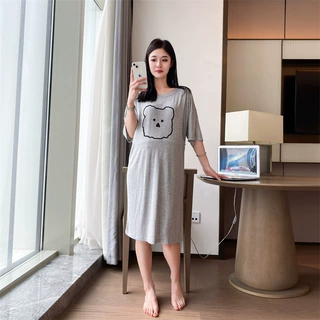 莫代尔哺乳睡裙薄款产后月子服孕妇喂奶裙子睡衣产妇短袖连衣裙夏
