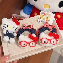 かわいい昔ながらのメガネキティ猫デニムヘアバンド女の子シンプルなポニーテール高弾性ヘアロープゴムバンド