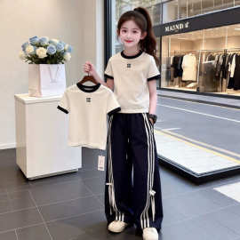 女童夏装套装2026新款儿童时髦洋气夏季大童短袖T恤休闲裤两件套