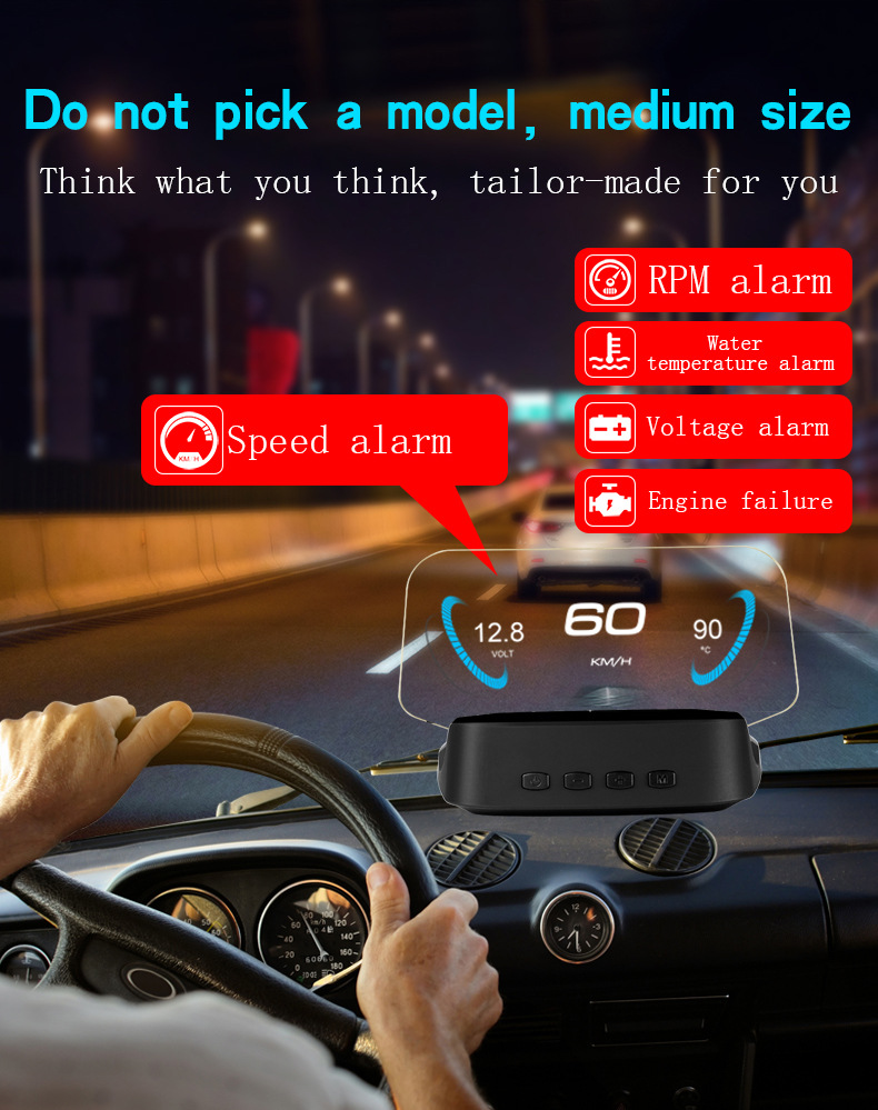 Car HUD Head-Up Display GPS Overspeed Alarm Mileage Statistics Head-Up Display High-Definition Multifunctional Instrument
