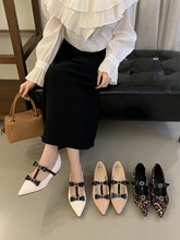 2025秋冬季新款尖头内增高中跟水钻蝴蝶结豹纹女单鞋