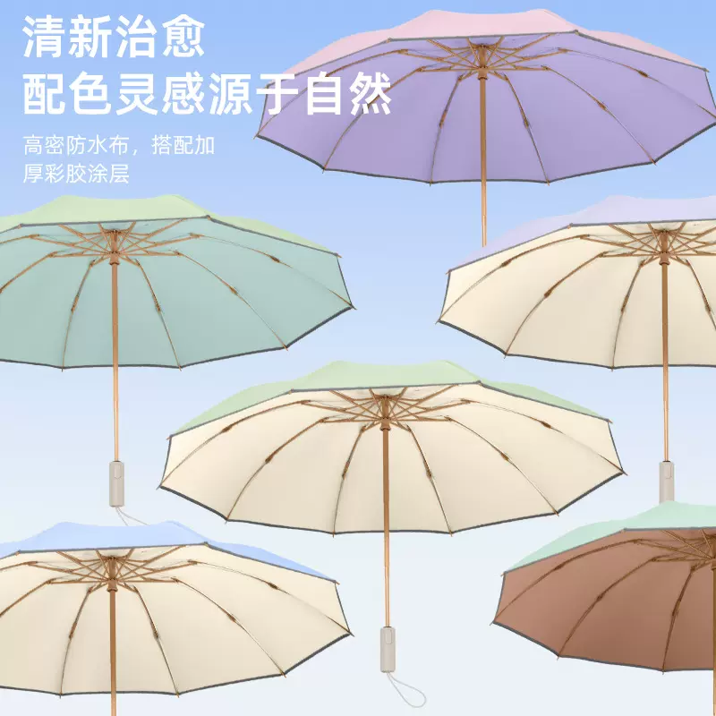 高颜值全自动10骨反向彩胶防晒折叠伞晴雨两用加大加固礼品伞批发