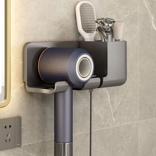 Wall-mounted hair dryer holder, no drilling hair dryer rack, bathroom multi-functional hair dryer stand