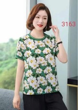 圆领山茶花真丝小衫短袖