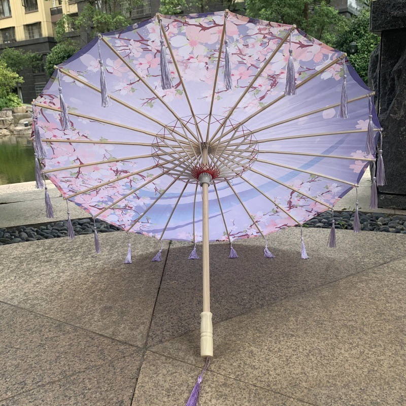 スーパーフェアリーアンティークスタイルの花びらタッセル傘インストールシルク傘写真小道具ダンス傘クラフト古典的な油紙傘|undefined