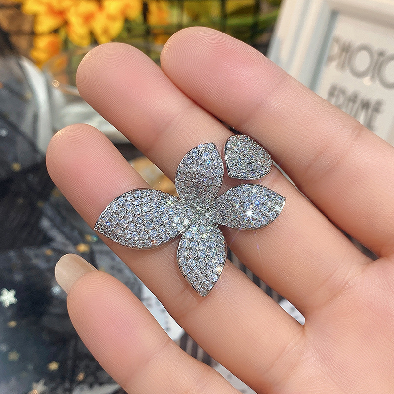 15g Weight Zircon Inlay Material Open Rings Classification One Size Ring Size 1 Piece Quantity Family Gathering, Tea Party Occasion Copper Material Leaf, Flower Pattern Women's Gender Inlay Design Elegant, Streetwear Style Copper Elegant Lady Streetwear Inlay Leaf Flower Zircon Open Rings 1