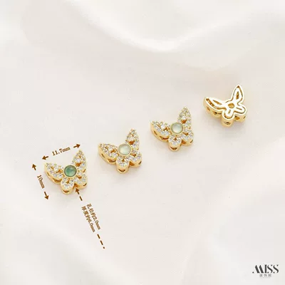 Zərgərlik ara hissələri, Jade Gourd, Wealth God, Ruyi - golden-natural-grade-a-jade-zircon-butterfly-1-piece