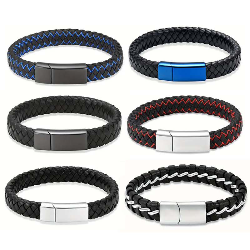 Cross-border New Amazon European and American Men's Ashes Bracelet Retro Woven Leather Rope Magnet Buckle Commemorative Bracelet Bracelet