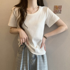 大码遮肚子显瘦领短袖恤女打底衫夏季新款胖妹妹百搭正肩上衣