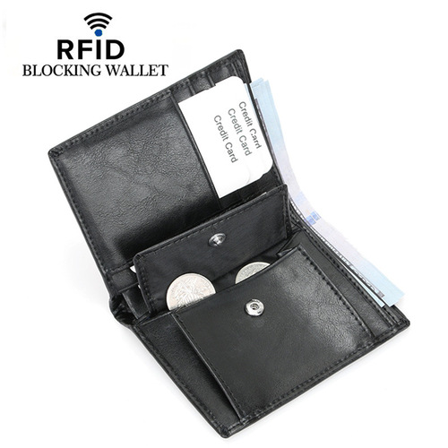 Factory direct cross-border men's genuine leather wallet wholesale RFID vertical multi-card slot coin bag wallet drop shipping