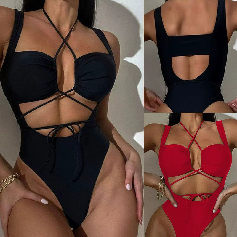 Женский бикини новый европейский и американский горячий распродажа сексуальный цельный купальник женский ремешок с полой шнуровкой бикини