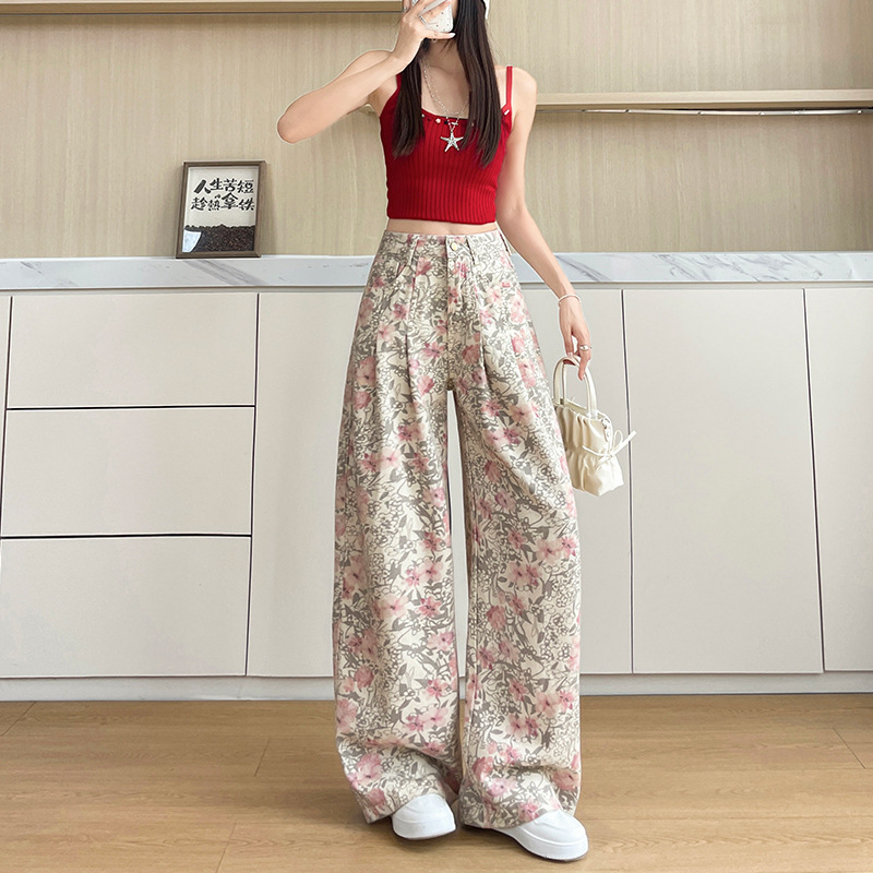 2026 * * diseño jeans pantalones de piernas anchas de cintura alta suelta delgada sensación de caída grande pantalones de verano de mujer image 1
