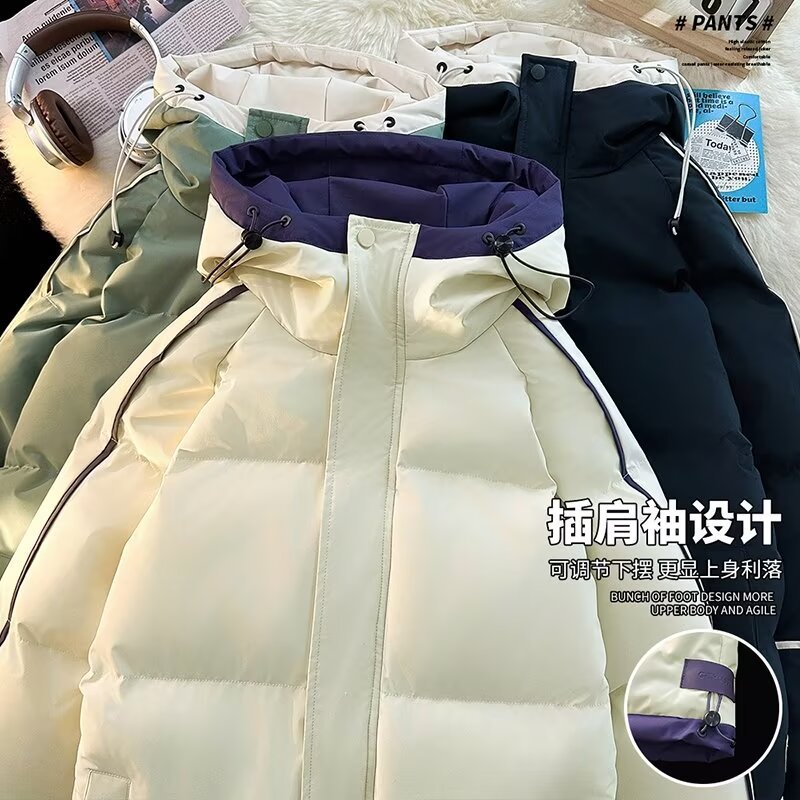 情侣插肩袖连帽棉衣港风连帽面包服男学生防风连帽棉衣青少年潮流
