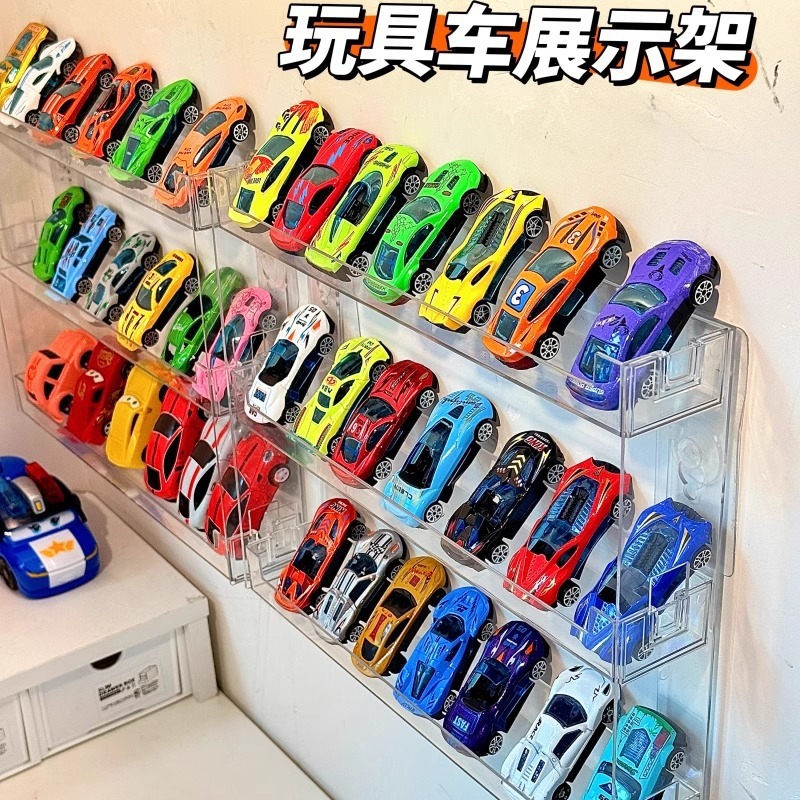 子供のおもちゃの車のアクリルの壁掛けの物置棚の多美カードの風の火の車の合金の模型の自動車の収納箱|undefined