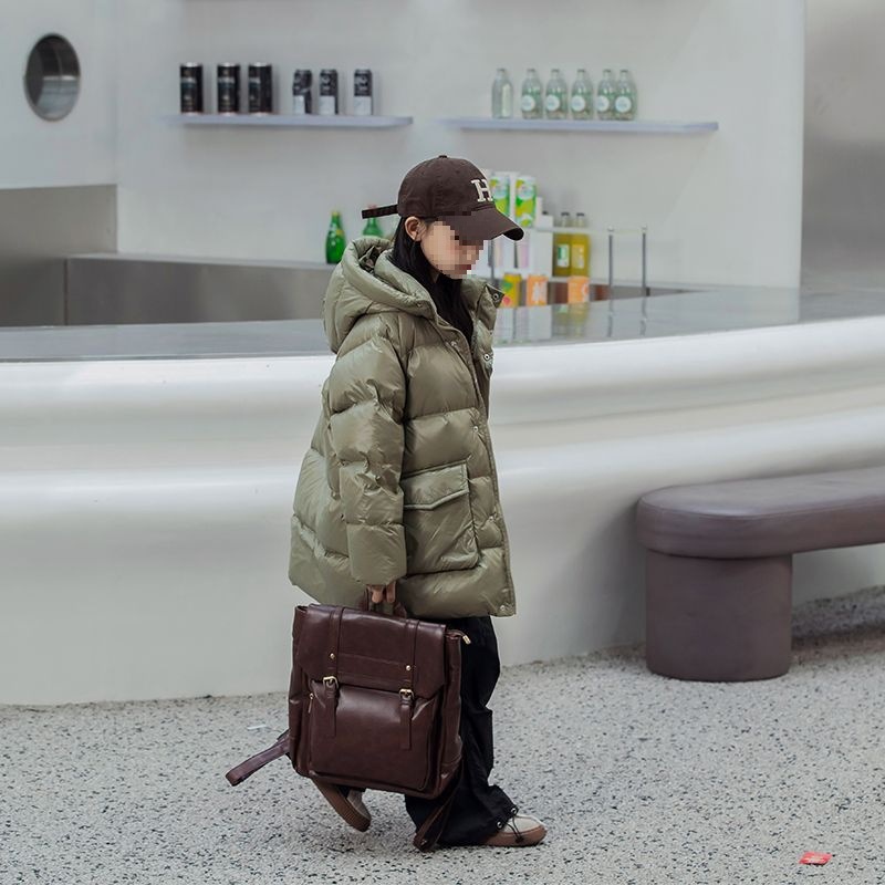 冬季儿童羽绒服中长款男童女童小孩加厚连帽黑金外套亲子装曜石黑