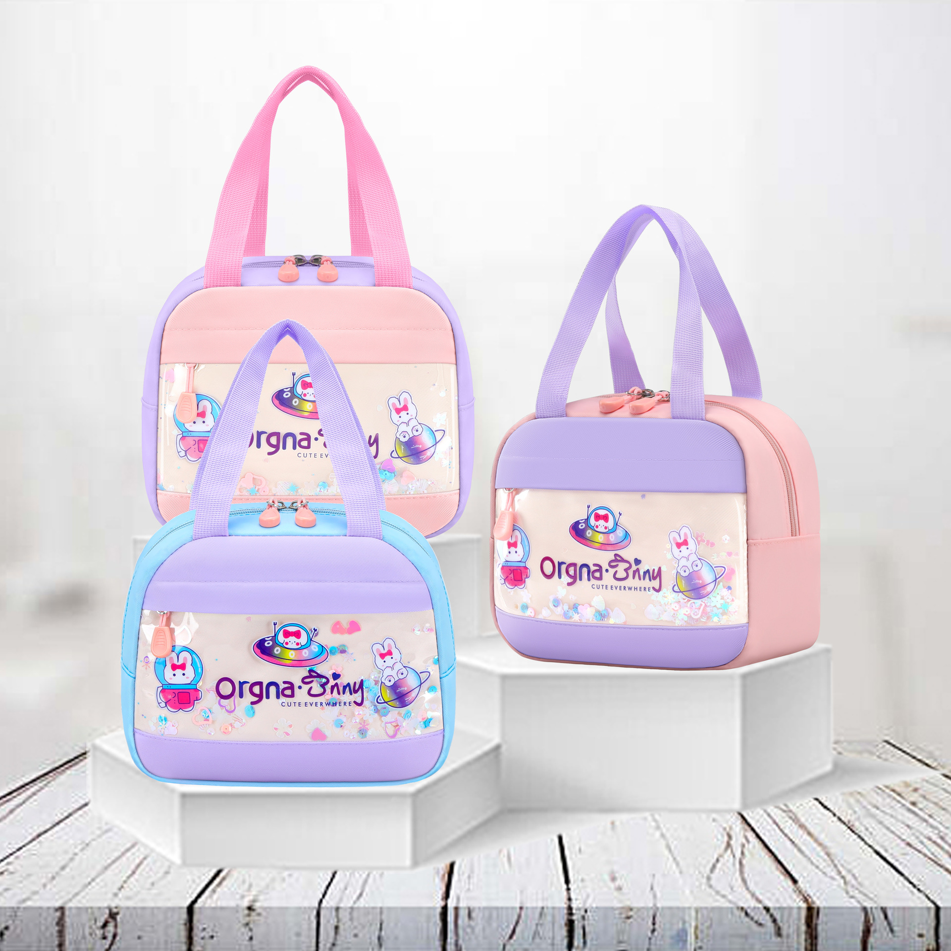 Bento de dibujos animados para estudiantes de primaria, bolsa de aislamiento, bolsa de almuerzo de aislamiento, estudiante, niña, caja de aluminio engrosada, bolsa de mano, bolsa de comida, lonchera